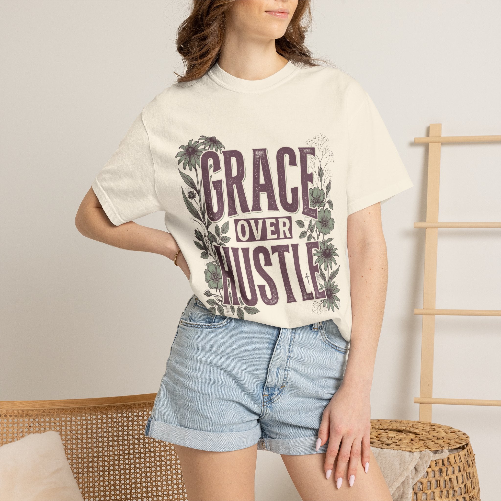 Grace Over Hustle Floral Faith Graphic T-Shirt