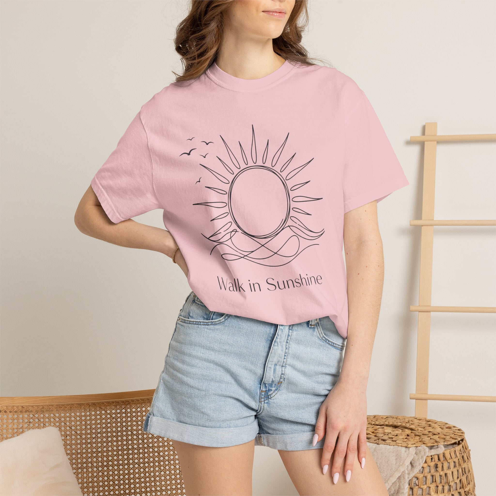 Walk in Sunshine Minimal Line Art Graphic T-Shirt