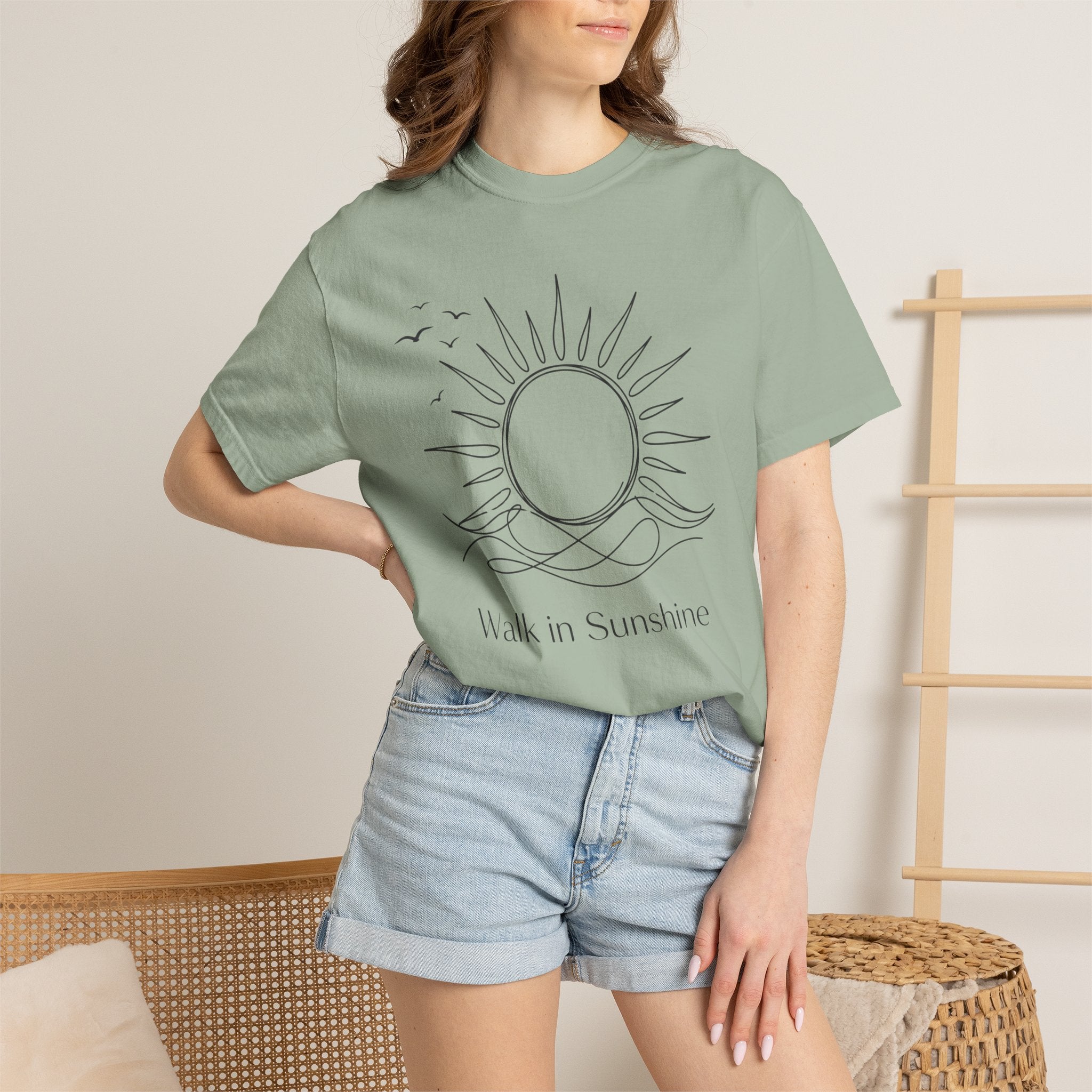 Walk in Sunshine Minimal Line Art Graphic T-Shirt