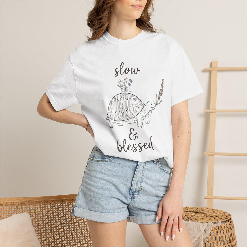 Slow & Blessed Turtle Relaxed Faith-Inspired Graphic T-Shirt